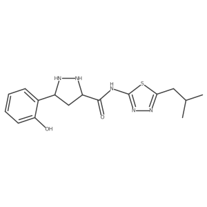5-(2-hydroxyphenyl)-N-[5-(2-methylpropyl)-1,3,4-thiadiazol-2-yl]pyrazolidine-3-carboxamide结构式