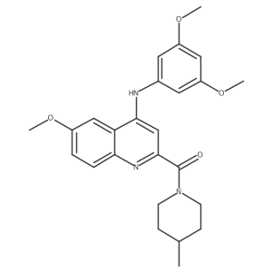 (4-((3,5-Dimethoxyphenyl)amino)-6-methoxyquinolin-2-yl)(4-methylpiperidin-1-yl)methanone结构式