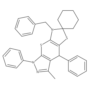 12-Benzyl-6-methyl-4,8-diphenylspiro[2,10-dithia-4,5,12-triazatricyclo[7.3.0.03,7]dodeca-1(9),3(7),5-triene-11,1'-cyclohexane] Structure