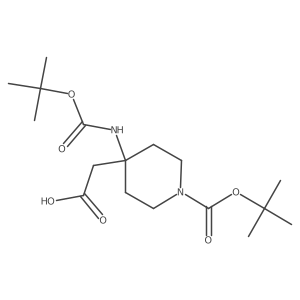 2-{1-[(Tert-butoxy)carbonyl]-4-{[(tert-butoxy)carbonyl]amino}piperidin-4-yl}acetic acid Structure
