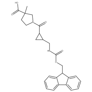 rac-1-[(1R,2S)-2-[({[(9H-fluoren-9-yl)methoxy]carbonyl}amino)methyl]cyclopropanecarbonyl]-3-methylpyrrolidine-3-carboxylic acid结构式