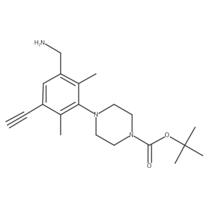 Tert-butyl 4-[3-(aminomethyl)-5-ethynyl-2,6-dimethylphenyl]piperazine-1-carboxylate结构式