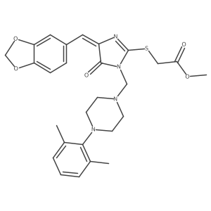 methyl 2-[(4-(1,3-benzodioxol-5-ylmethylene)-1-{[4-(2,6-dimethylphenyl)piperazino]methyl}-5-oxo-4,5-dihydro-1H-imidazol-2-yl)sulfanyl]acetate Structure