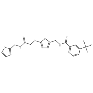 N-((5-((2-((furan-2-ylmethyl)amino)-2-oxoethyl)thio)-1,3,4-oxadiazol-2-yl)methyl)-3-(trifluoromethyl)benzamide结构式