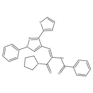 (Z)-N-(3-oxo-1-(1-phenyl-3-(thiophen-2-yl)-1H-pyrazol-4-yl)-3-(pyrrolidin-1-yl)prop-1-en-2-yl)benzamide结构式