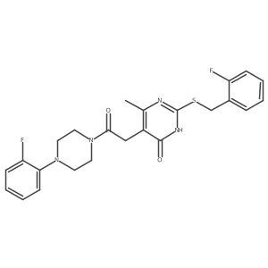 2-((2-fluorobenzyl)thio)-5-(2-(4-(2-fluorophenyl)piperazin-1-yl)-2-oxoethyl)-6-methylpyrimidin-4(3H)-one结构式