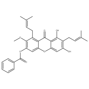 [6,8-Dihydroxy-2-methoxy-1,7-bis(3-methylbut-2-enyl)-9-oxo-xanthen-3-yl] benzoate Structure
