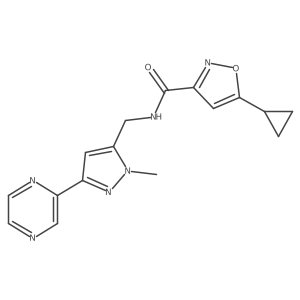 5-cyclopropyl-N-((1-methyl-3-(pyrazin-2-yl)-1H-pyrazol-5-yl)methyl)isoxazole-3-carboxamide结构式