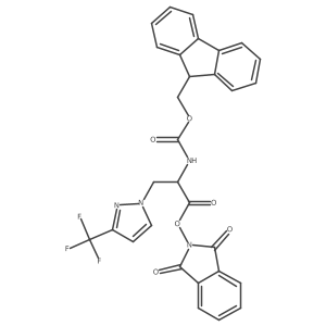 1,3-dioxo-2,3-dihydro-1H-isoindol-2-yl 2-({[(9H-fluoren-9-yl)methoxy]carbonyl}amino)-3-[3-(trifluoromethyl)-1H-pyrazol-1-yl]propanoate结构式