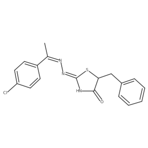 (E)-5-benzyl-2-((Z)-(1-(4-chlorophenyl)ethylidene)hydrazono)thiazolidin-4-one Structure