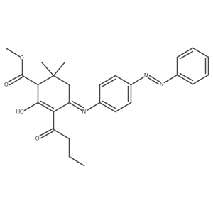 methyl 3-butanoyl-6,6-dimethyl-2-oxo-4-({4-[(E)-phenyldiazenyl]phenyl}amino)cyclohex-3-ene-1-carboxylate结构式