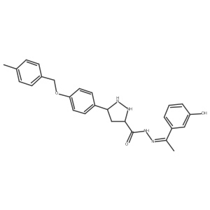 N-[(Z)-1-(3-hydroxyphenyl)ethylideneamino]-5-[4-[(4-methylphenyl)methoxy]phenyl]pyrazolidine-3-carboxamide结构式