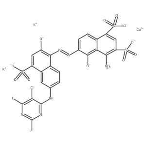 Cuprate(3-), [4-amino-6-[2-[6-[(5-chloro-2,6-difluoro-4-pyrimidinyl)amino]-2-(hydroxy-kappaO)-4-sulfo-1-naphthalenyl]diazenyl-kappaN1]-5-(hydroxy-kappaO)-1,3-naphthalenedisulfonato(5-)]-, potassium (1:3)结构式