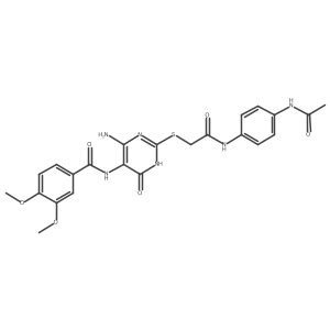 N-(2-((2-((4-acetamidophenyl)amino)-2-oxoethyl)thio)-4-amino-6-oxo-1,6-dihydropyrimidin-5-yl)-3,4-dimethoxybenzamide结构式