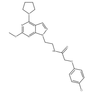 2-(4-chlorophenoxy)-N-(2-(6-(methylthio)-4-(pyrrolidin-1-yl)-1H-pyrazolo[3,4-d]pyrimidin-1-yl)ethyl)acetamide结构式