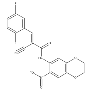 (Z)-2-Cyano-3-(2,5-difluorophenyl)-N-(6-nitro-2,3-dihydro-1,4-benzodioxin-7-yl)prop-2-enamide结构式