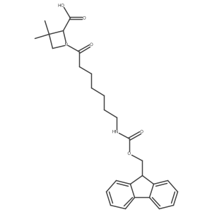 1-[7-({[(9H-fluoren-9-yl)methoxy]carbonyl}amino)heptanoyl]-3,3-dimethylazetidine-2-carboxylic acid结构式