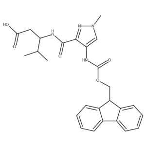 3-{[4-({[(9H-fluoren-9-yl)methoxy]carbonyl}amino)-1-methyl-1H-pyrazol-3-yl]formamido}-4-methylpentanoic acid Structure