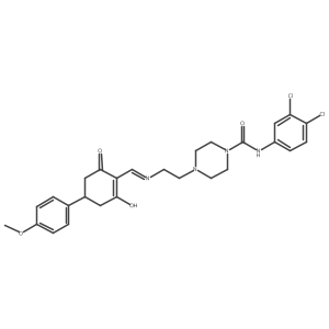 N-(3,4-dichlorophenyl)-4-[2-({[4-(4-methoxyphenyl)-2,6-dioxocyclohexylidene]methyl}amino)ethyl]piperazine-1-carboxamide结构式