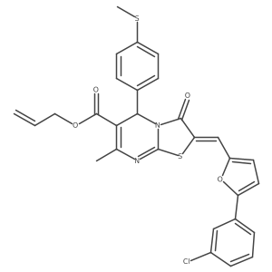 Allyl 2-((5-(3-chlorophenyl)furan-2-yl)methylene)-7-methyl-5-(4-(methylthio)phenyl)-3-oxo-3,5-dihydro-2H-thiazolo[3,2-a]pyrimidine-6-carboxylate结构式