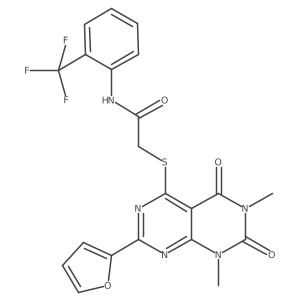 2-((2-(furan-2-yl)-6,8-dimethyl-5,7-dioxo-5,6,7,8-tetrahydropyrimido[4,5-d]pyrimidin-4-yl)thio)-N-(2-(trifluoromethyl)phenyl)acetamide Structure