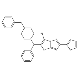 5-((4-Benzylpiperazin-1-yl)(phenyl)methyl)-2-(furan-2-yl)thiazolo[3,2-b][1,2,4]triazol-6-ol结构式