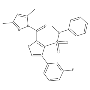 2-(3,5-dimethyl-1H-pyrazole-1-carbonyl)-4-(3-fluorophenyl)-N-methyl-N-phenylthiophene-3-sulfonamide Structure