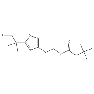 Tert-butyl (2-(5-(1-fluoro-2-methylpropan-2-yl)-1,2,4-oxadiazol-3-yl)ethyl)carbamate结构式