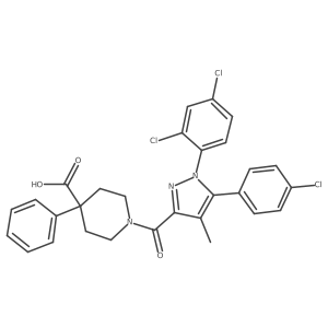 1-{[5-(4-chlorophenyl)-1-(2,4-dichlorophenyl)-4-methyl-1H-pyrazol-3-yl]carbonyl}-4-phenylpiperidine-4-carboxylic acid Structure