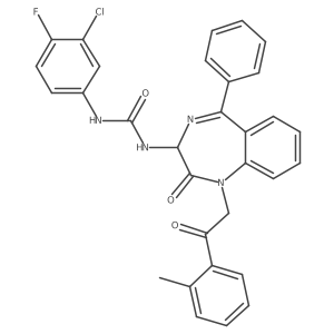N-(2,5-diaza-2-(2-(2-methylphenyl)-2-oxoethyl)-3-oxo-6-phenylbicyclo[5.4.0]undeca-1(7),5,8,10-tetraen-4-yl)((3-chloro-4-fluorophenyl)amino)formamide结构式