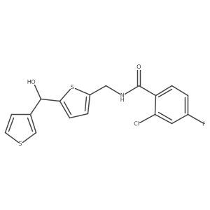 2-chloro-4-fluoro-N-((5-(hydroxy(thiophen-3-yl)methyl)thiophen-2-yl)methyl)benzamide结构式