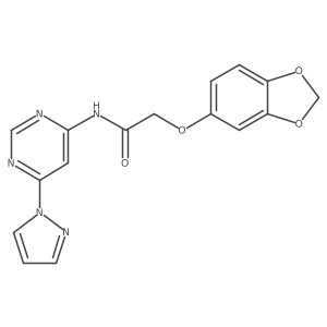 N-(6-(1H-pyrazol-1-yl)pyrimidin-4-yl)-2-(benzo[d][1,3]dioxol-5-yloxy)acetamide结构式