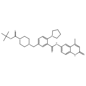 Tert-butyl 4-(3-((4-methyl-2-oxo-1,2-dihydroquinolin-6-yl)carbamoyl)-4-(pyrrolidin-1-yl)benzyl)piperazine-1-carboxylate Structure