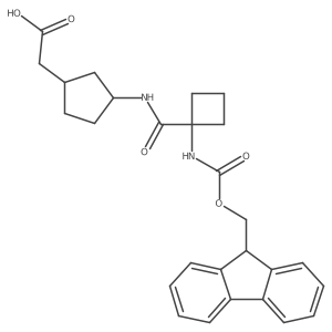 2-{3-[1-({[(9H-fluoren-9-yl)methoxy]carbonyl}amino)cyclobutaneamido]cyclopentyl}acetic acid结构式