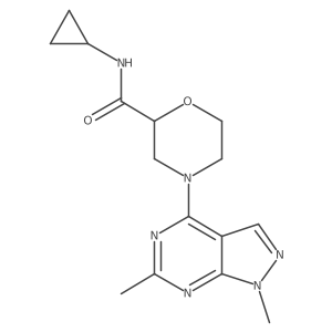 N-cyclopropyl-4-{1,6-dimethyl-1H-pyrazolo[3,4-d]pyrimidin-4-yl}morpholine-2-carboxamide结构式