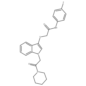 N-(4-fluorophenyl)-2-((1-(2-oxo-2-(piperidin-1-yl)ethyl)-1H-indol-3-yl)thio)acetamide结构式
