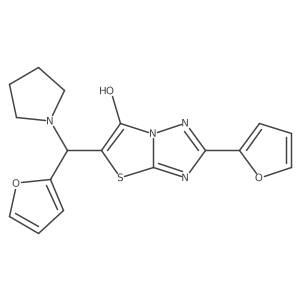 2-(Furan-2-yl)-5-(furan-2-yl(pyrrolidin-1-yl)methyl)thiazolo[3,2-b][1,2,4]triazol-6-ol结构式