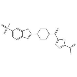 (4-(6-(Methylsulfonyl)benzo[d]thiazol-2-yl)piperazin-1-yl)(5-nitrofuran-2-yl)methanone结构式