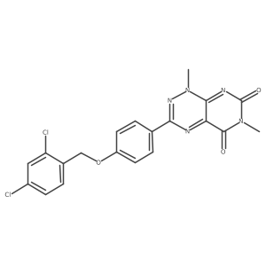 3-(4-((2,4-Dichlorobenzyl)oxy)phenyl)-1,6-dimethylpyrimido[5,4-e][1,2,4]triazine-5,7(1H,6H)-dione结构式