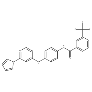 N-(4-((6-(1H-pyrazol-1-yl)pyrimidin-4-yl)amino)phenyl)-3-(trifluoromethyl)benzamide结构式