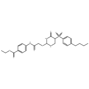 Ethyl 4-[[2-[[5-(4-butylphenyl)sulfonyl-4-oxo-1,3-diazinan-2-yl]sulfanyl]acetyl]amino]benzoate Structure