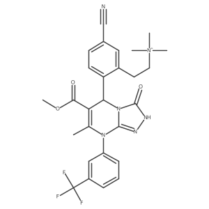 2-(5-Cyano-2-(6-(methoxycarbonyl)-7-methyl-3-oxo-8-(3-(trifluoromethyl)phenyl)-2,3,5,8-tetrahydro-(1,2,4)triazolo(4,3-a)pyrimidin-5-yl)phenyl)-N,N,N-trimethylethanaminium结构式