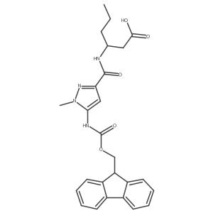 (3S)-3-{[5-({[(9H-fluoren-9-yl)methoxy]carbonyl}amino)-1-methyl-1H-pyrazol-3-yl]formamido}hexanoic acid结构式