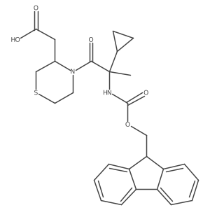 2-{4-[2-cyclopropyl-2-({[(9H-fluoren-9-yl)methoxy]carbonyl}amino)propanoyl]thiomorpholin-3-yl}acetic acid结构式