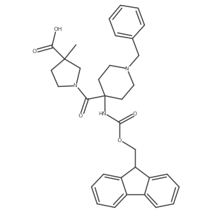 1-[1-benzyl-4-({[(9H-fluoren-9-yl)methoxy]carbonyl}amino)piperidine-4-carbonyl]-3-methylpyrrolidine-3-carboxylic acid结构式