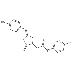 N-(4-fluorophenyl)-2-{(2E)-4-hydroxy-2-[(4-hydroxyphenyl)imino]-2,5-dihydro-1,3-thiazol-5-yl}acetamide Structure