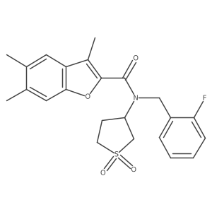 N-(1,1-dioxidotetrahydrothiophen-3-yl)-N-(2-fluorobenzyl)-3,5,6-trimethyl-1-benzofuran-2-carboxamide结构式