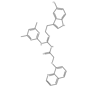 N-{(E)-{[2-(5-chloro-1H-indol-3-yl)ethyl]amino}[(4,6-dimethylpyrimidin-2-yl)amino]methylidene}-2-(quinolin-8-yloxy)acetamide结构式