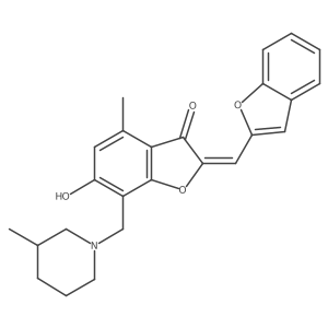 (2Z)-2-(1-benzofuran-2-ylmethylidene)-6-hydroxy-4-methyl-7-[(3-methylpiperidin-1-yl)methyl]-1-benzofuran-3(2H)-one结构式