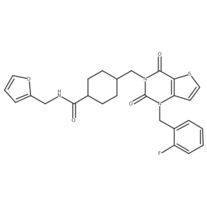 4-((1-(2-fluorobenzyl)-2,4-dioxo-1,2-dihydrothieno[3,2-d]pyrimidin-3(4H)-yl)methyl)-N-(furan-2-ylmethyl)cyclohexanecarboxamide Structure